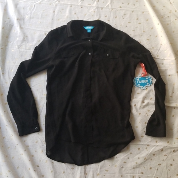 BNWT Black Button Down Sheer Blouse - Picture 1 of 5
